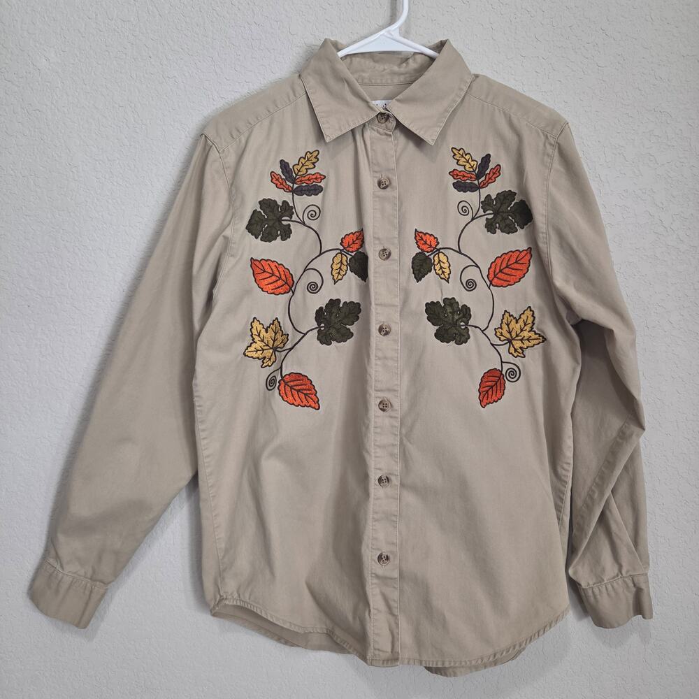 Vintage Fall Autumn Shirt Westbound Womens S Casual Embroidered Button Up khaki